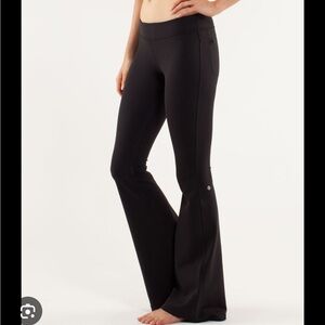 Lululemon Black Flared Yoga Pants with Blue Pattern Waist